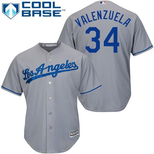 Dodgers #34 Fernando Valenzuela Grey Cool Base Stitched Youth MLB Jersey - Click Image to Close
